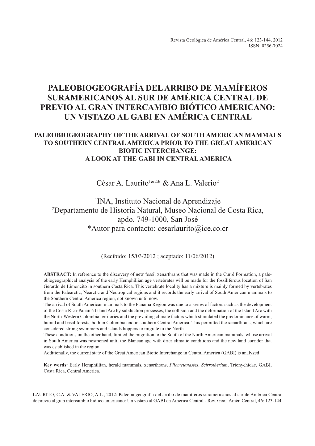 Paleobiogeografía Del Arribo De Mamíferos