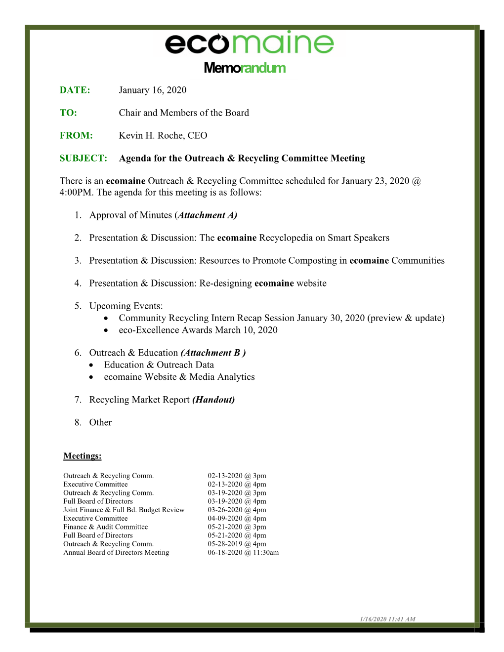 Outreach & Recycling Committee Meeting