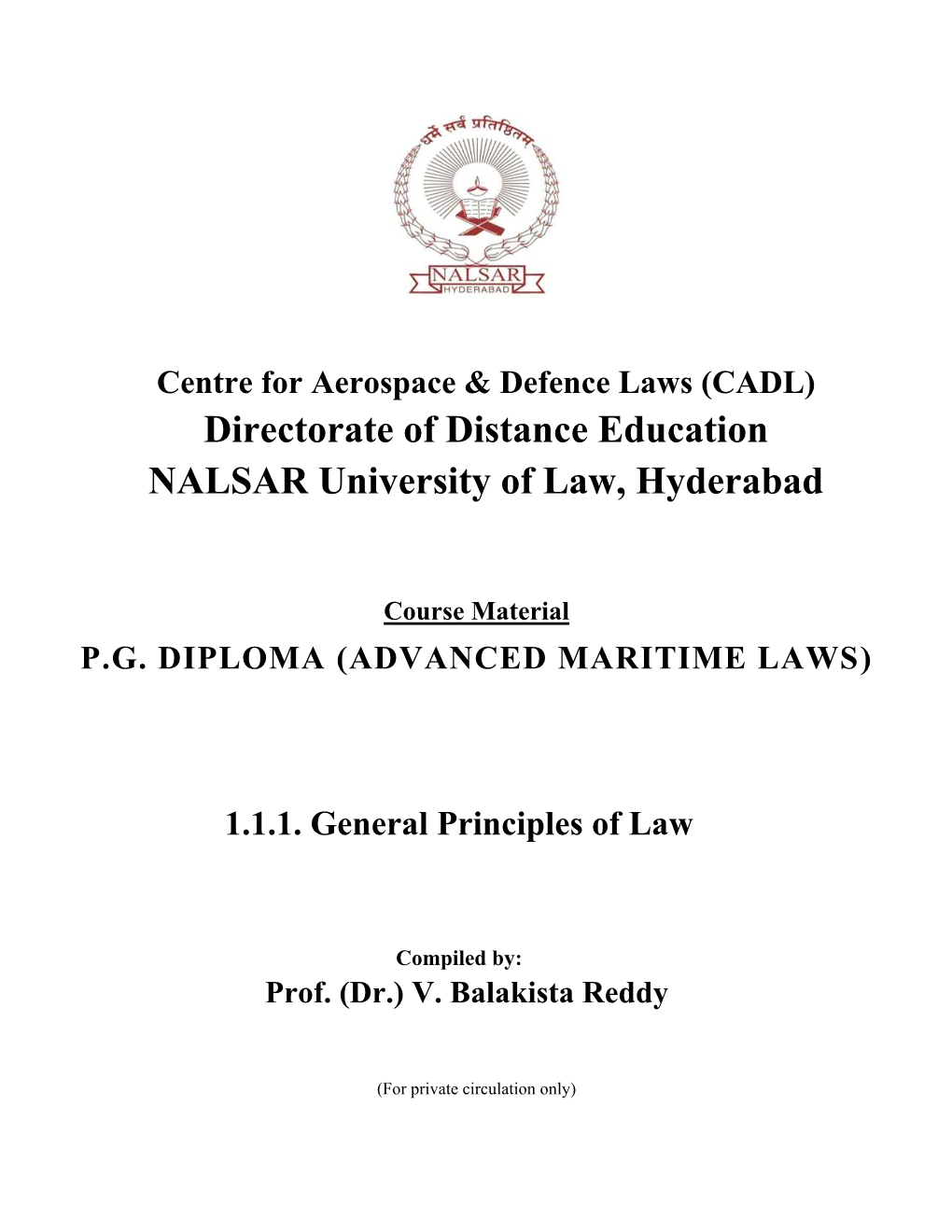 Directorate of Distance Education NALSAR University of Law, Hyderabad