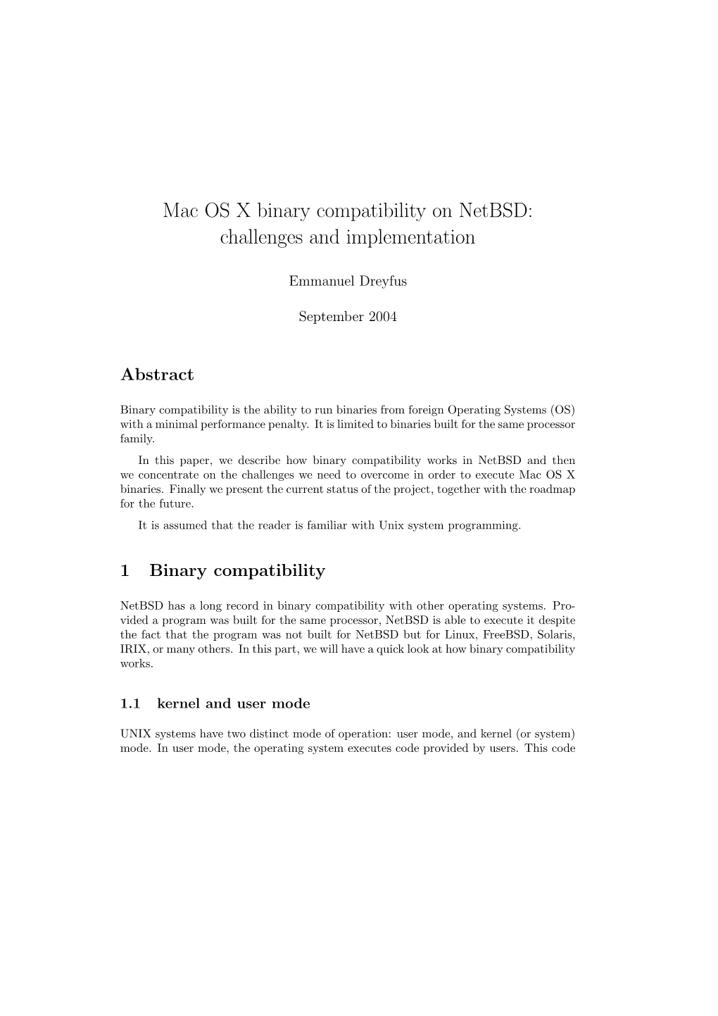 Mac OS X Binary Compatibility on Netbsd: Challenges and Implementation