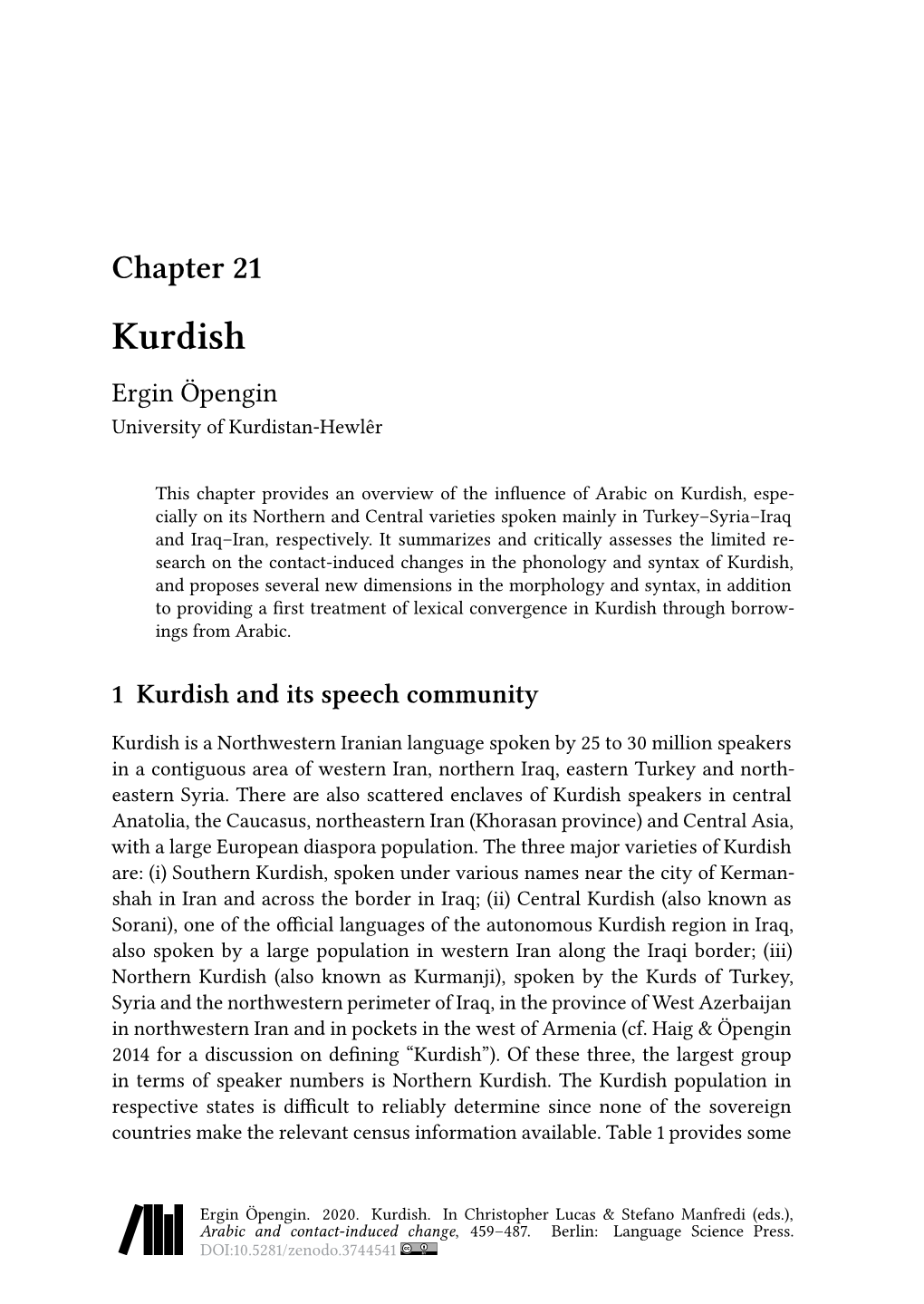 Chapter 21 Kurdish Ergin Öpengin University of Kurdistan-Hewlêr