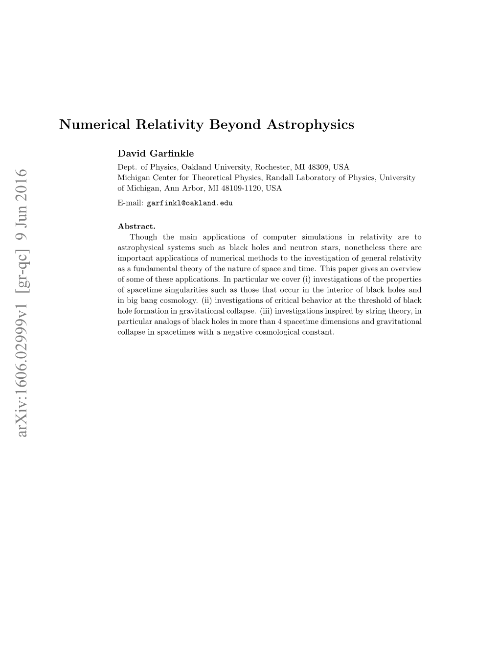 Numerical Relativity Beyond Astrophysics 2