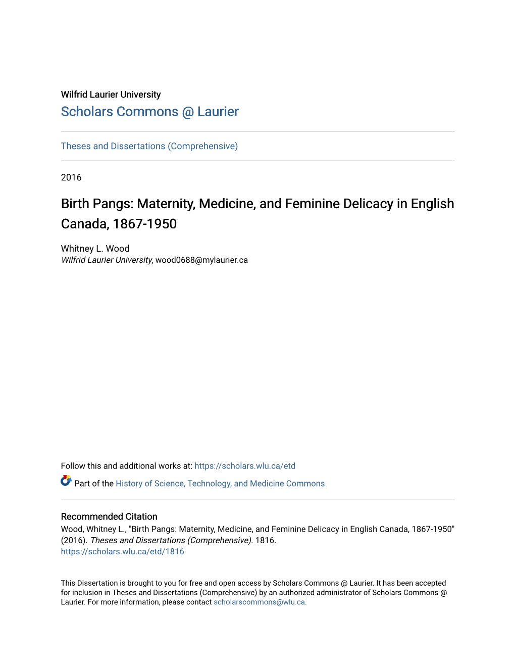 Birth Pangs: Maternity, Medicine, and Feminine Delicacy in English Canada, 1867-1950