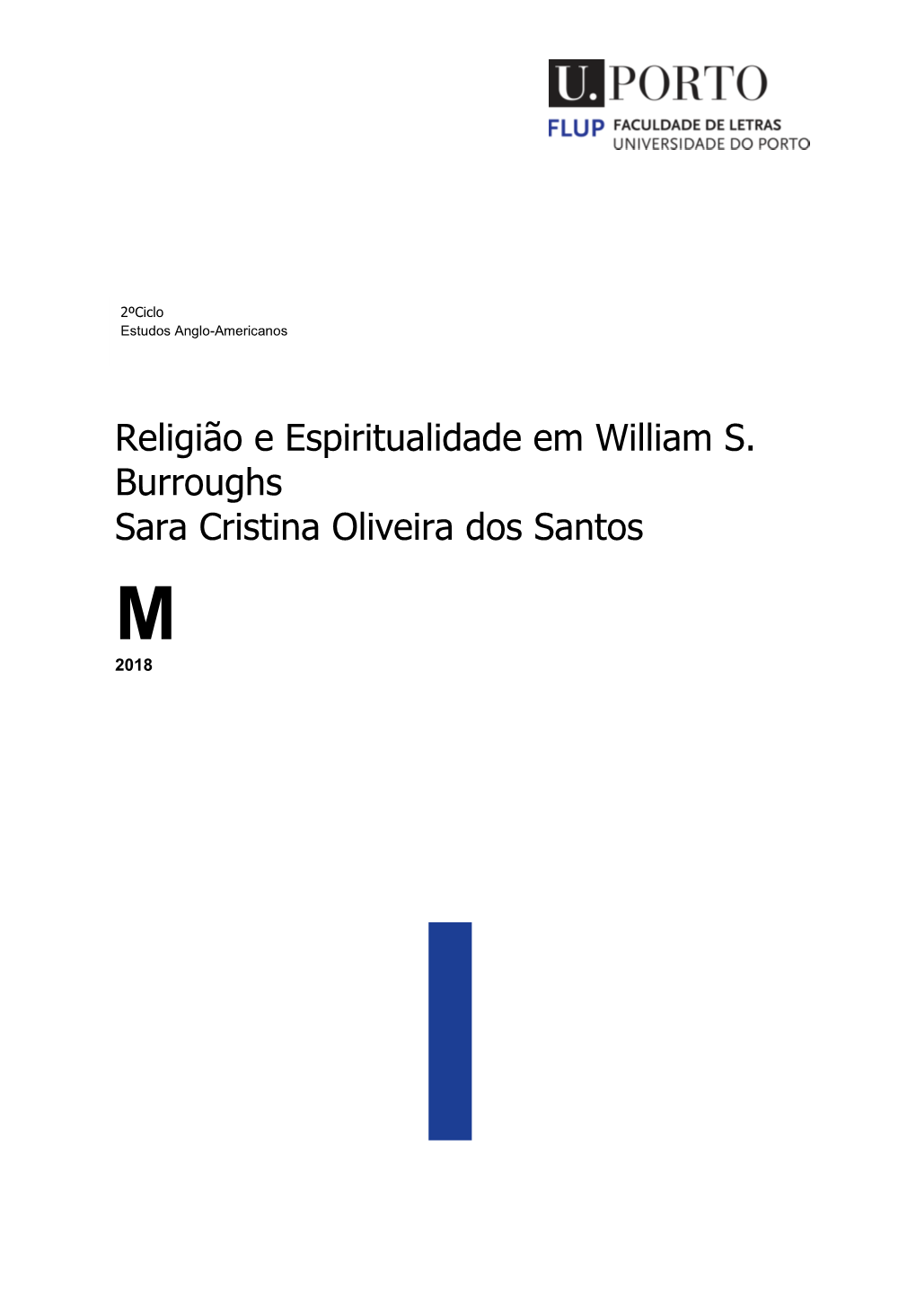 Religião E Espiritualidade Em William S. Burroughs Sara Cristina Oliveira Dos Santos