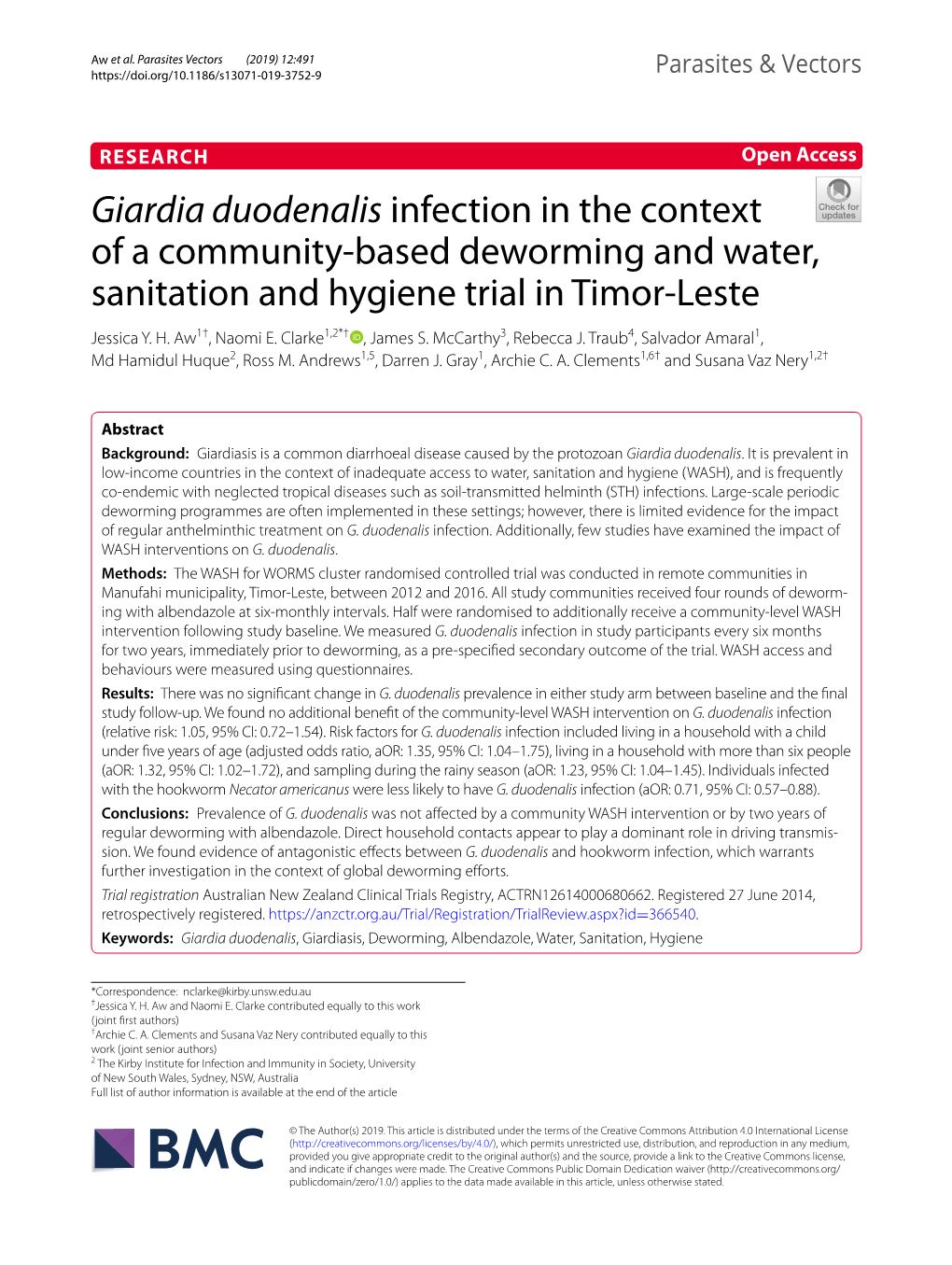 Giardia Duodenalis Infection in the Context of a Community-Based