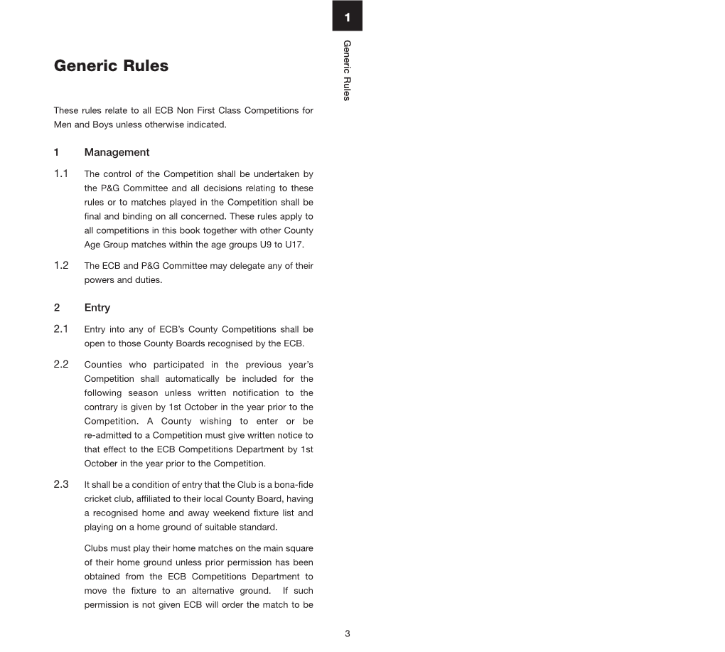 ECB Generic Rules & Playing Conditions