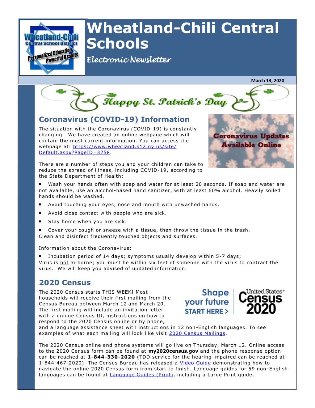 Wheatland-Chili Central Schools Electronic Newsletter