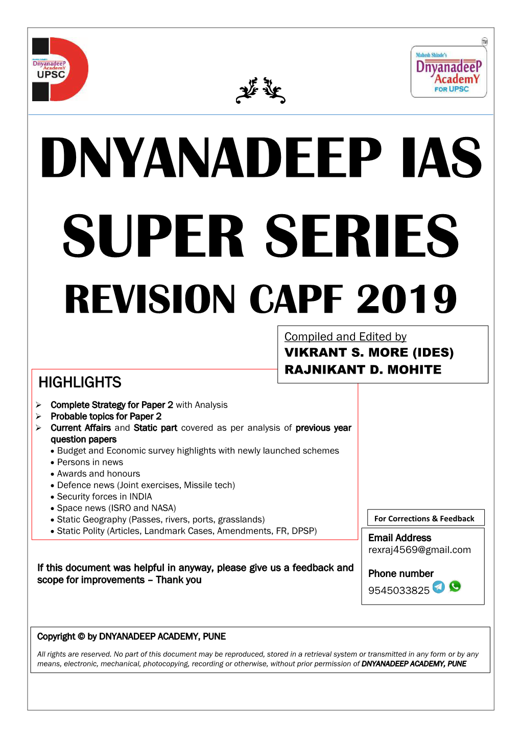 REVISION CAPF 2019 Compiled and Edited by VIKRANT S