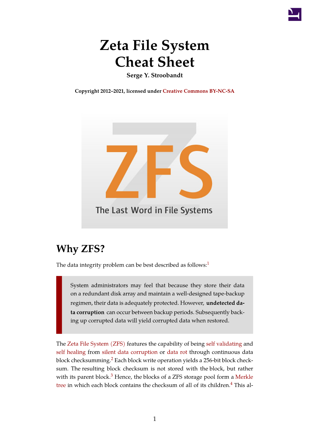 Zeta File System Cheat Sheet Serge Y