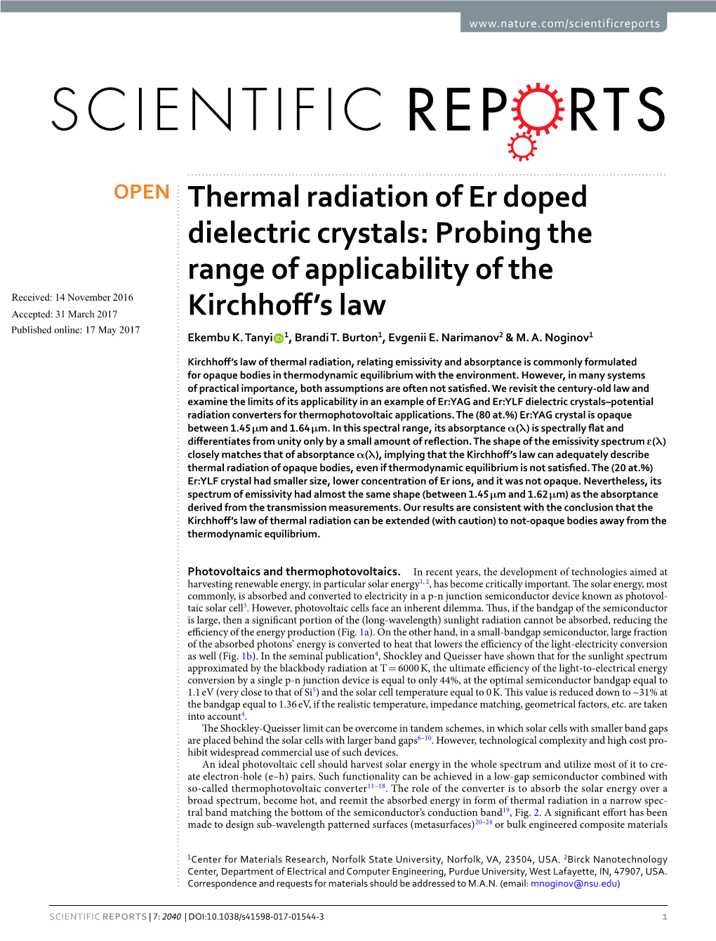 Thermal Radiation of Er Doped Dielectric Crystals