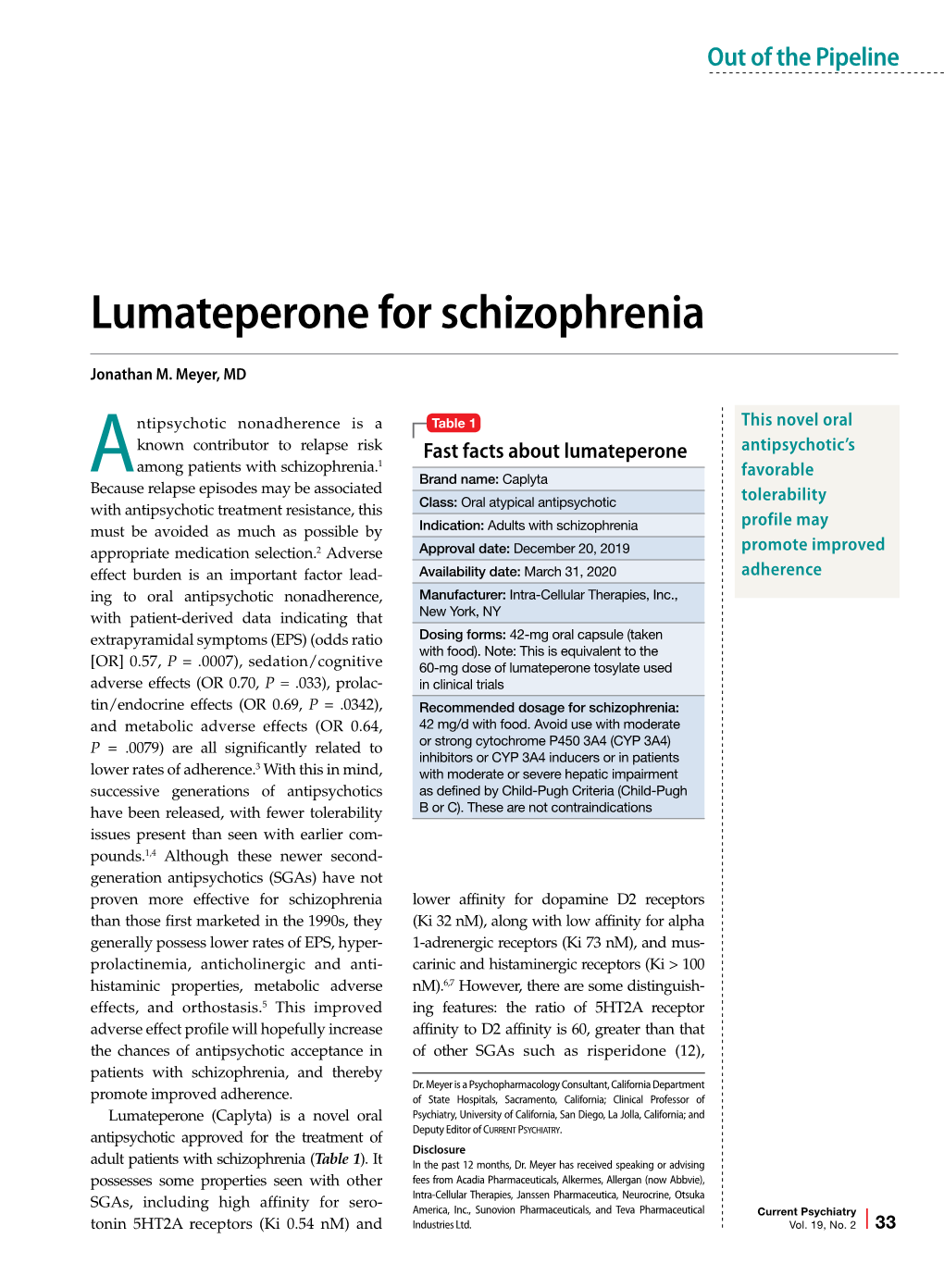 Lumateperone for Schizophrenia