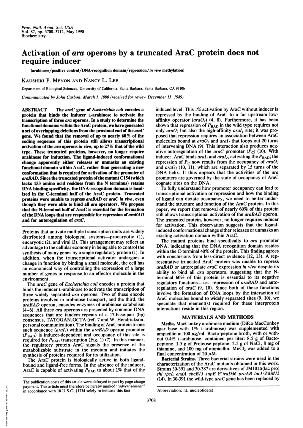 Require Inducer (Arabinose/Positive Control/DNA-Recognition Domain/Repression/In Vivo Methylation) KAUSHIKI P