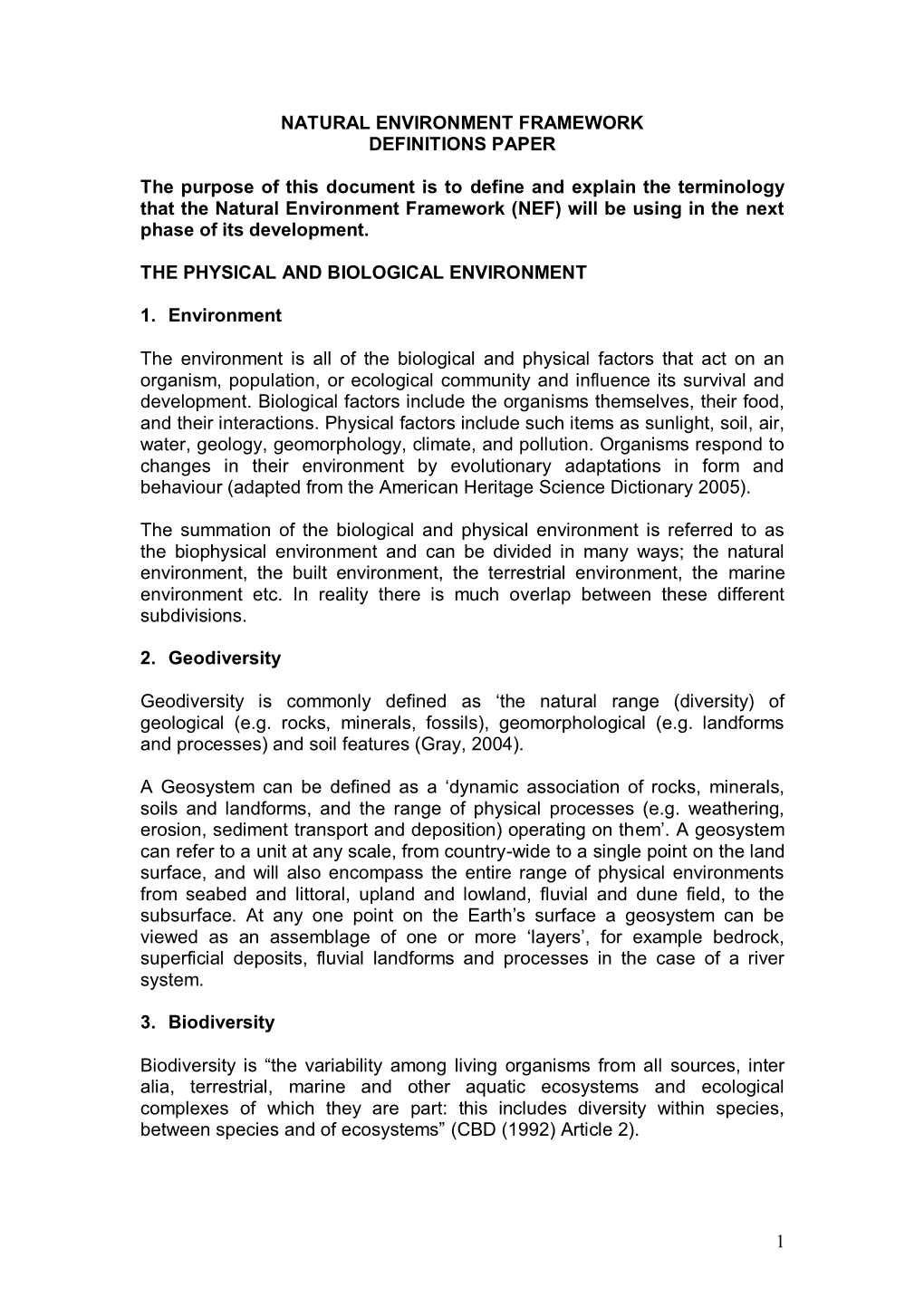 1 Natural Environment Framework Definitions