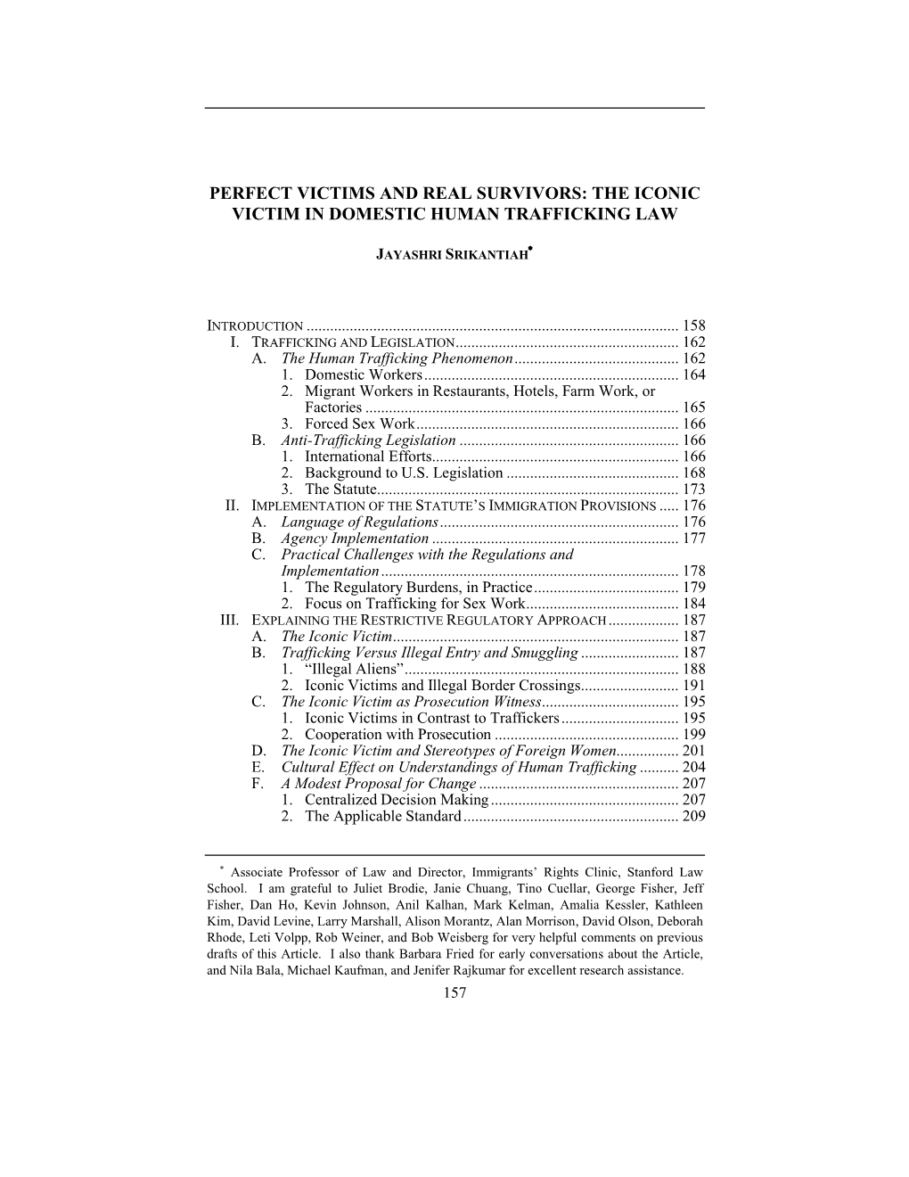 Perfect Victims and Real Survivors: the Iconic Victim in Domestic Human Trafficking Law