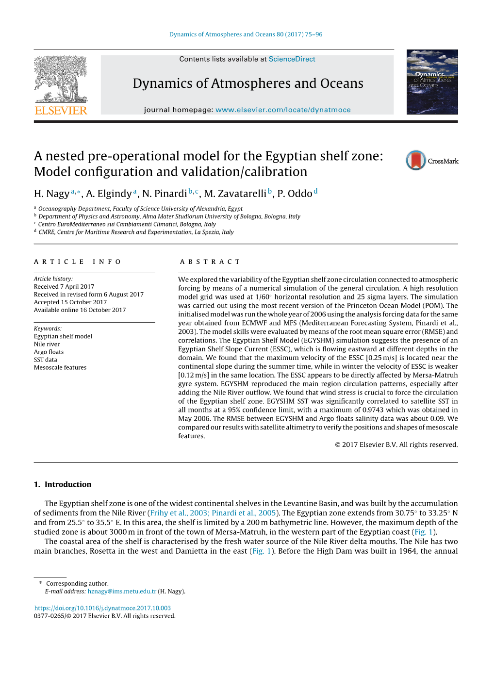 A Nested Pre-Operational Model for the Egyptian Shelf Zone