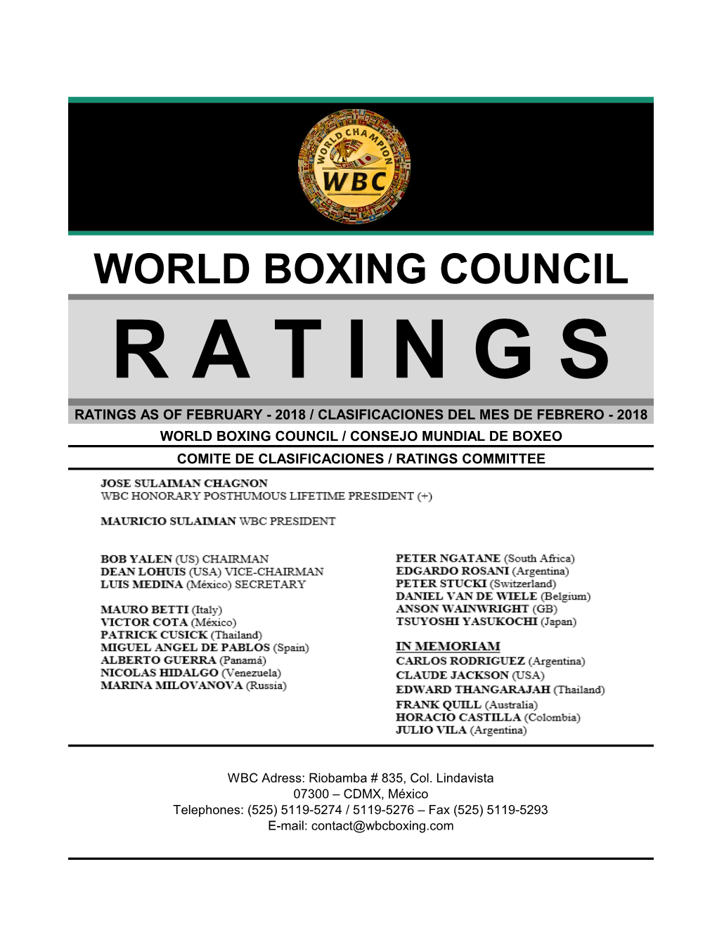 World Boxing Council Ratings