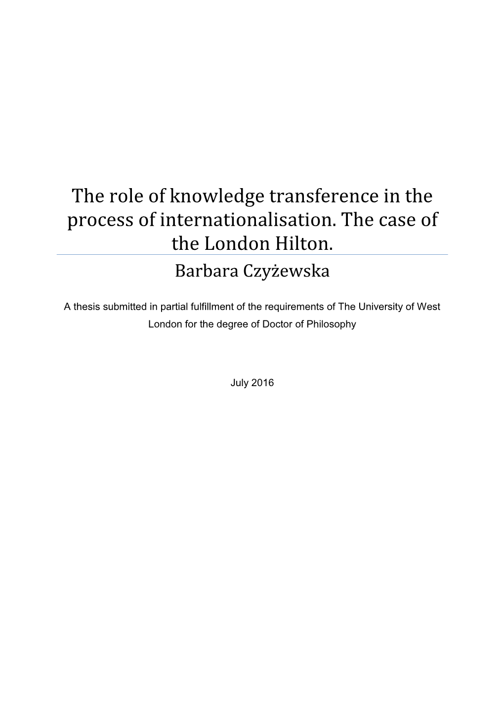 The Role of Knowledge Transference in the Process of Internationalisation