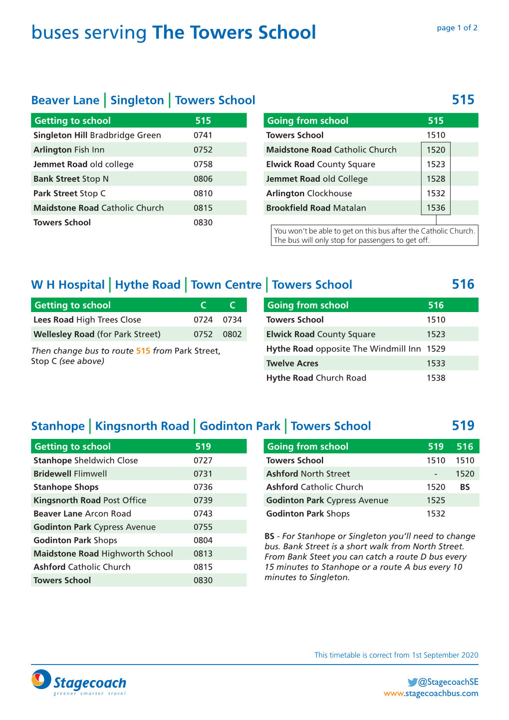 Buses Serving the Towers School Page 1 of 2