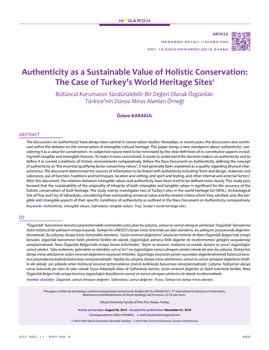 Authenticity As a Sustainable Value of Holistic Conservation: the Case Of