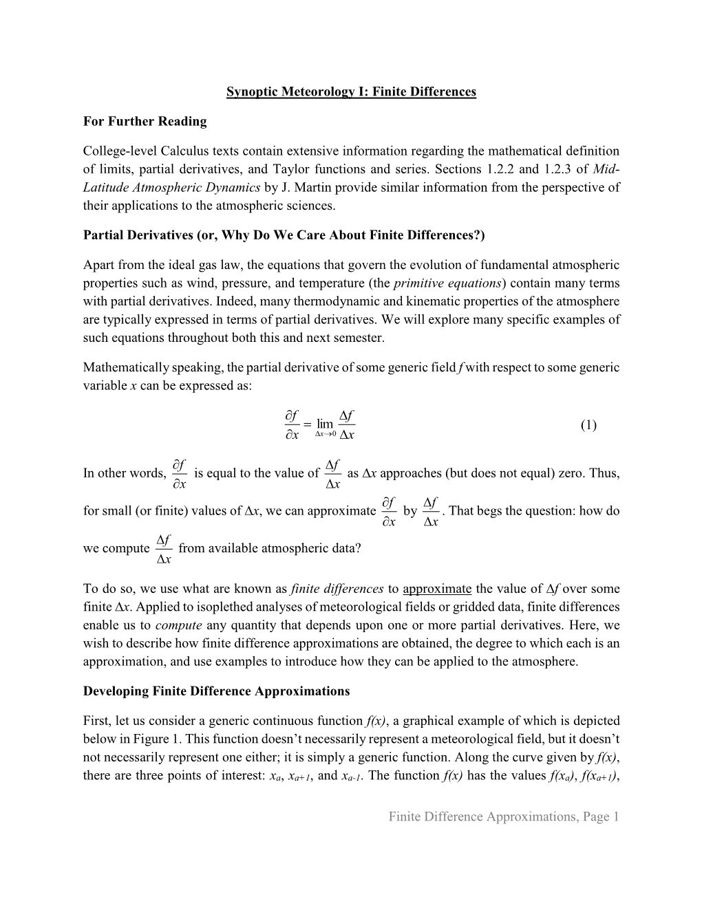 Finite Difference Approximations, Page 1 Synoptic Meteorology I