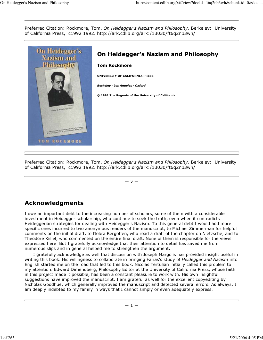 On Heidegger's Nazism and Philosophy