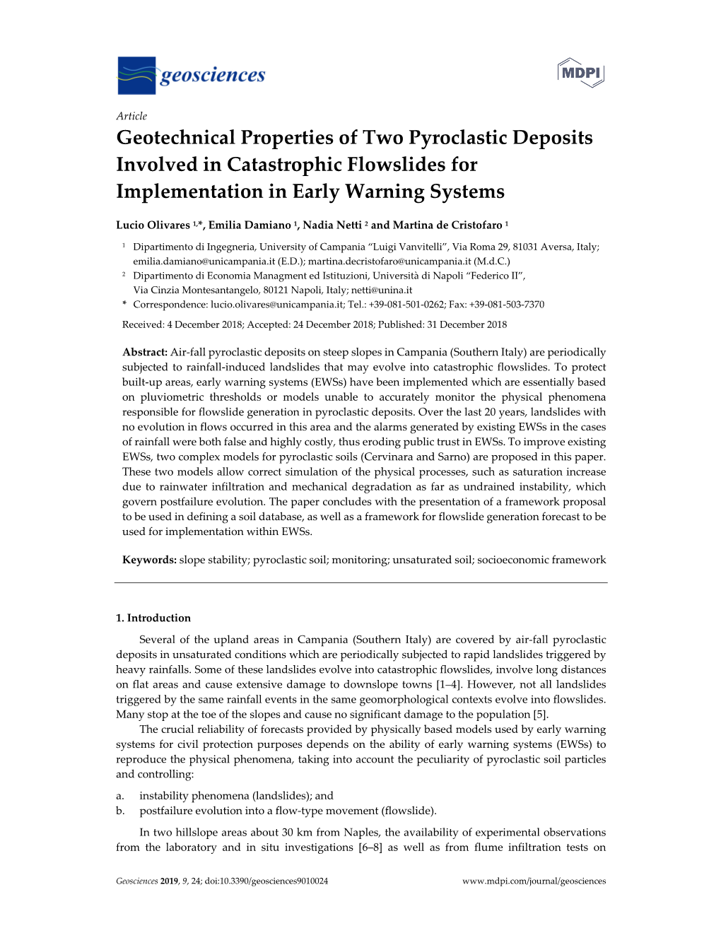 Geotechnical Properties of Two Pyroclastic Deposits Involved in Catastrophic Flowslides for Implementation in Early Warning Systems