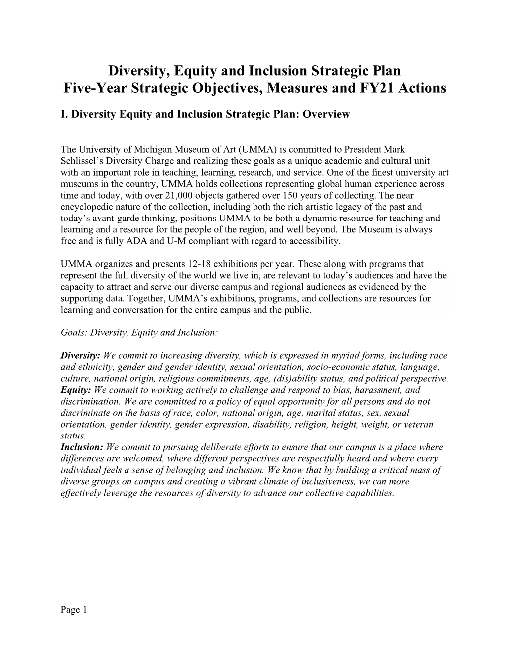 Diversity, Equity and Inclusion Strategic Plan Five-Year Strategic Objectives, Measures and FY21 Actions