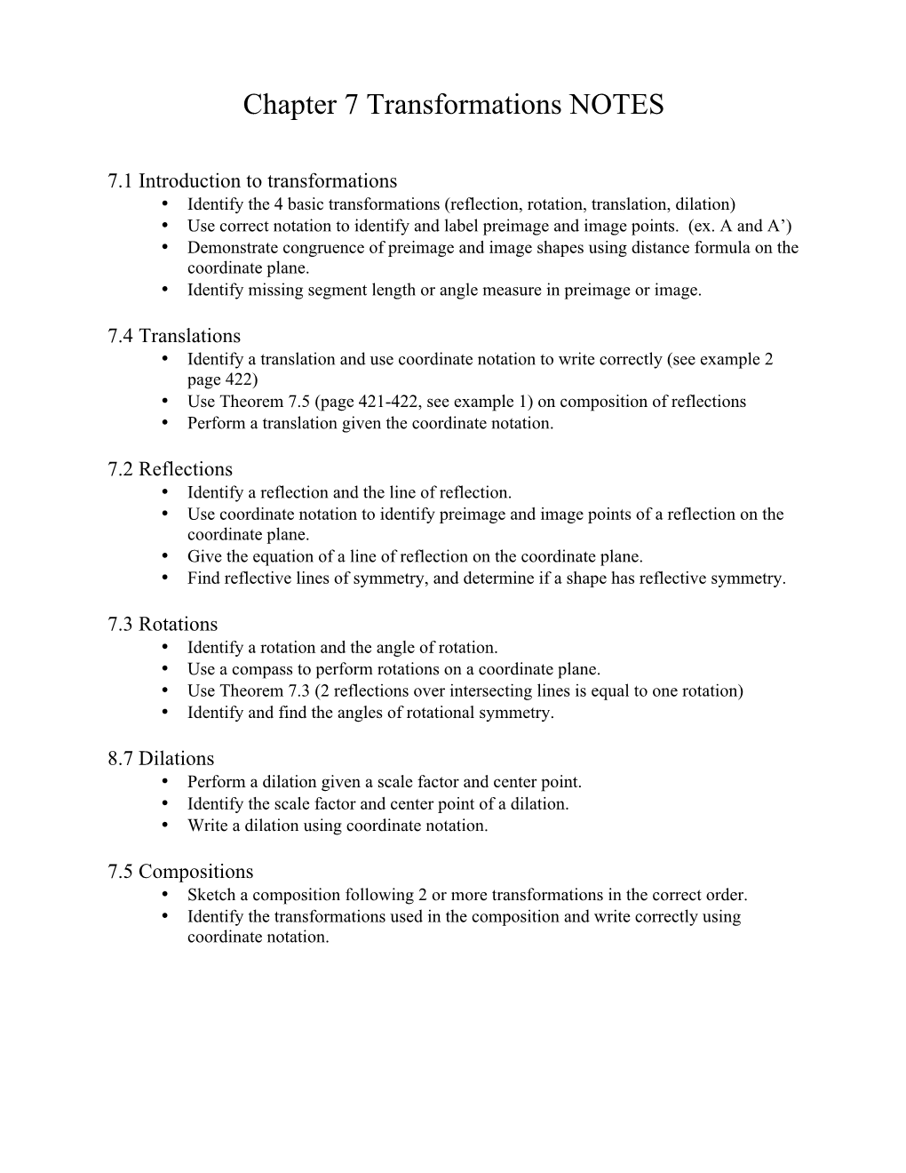 Chapter 7 Transformations NOTES