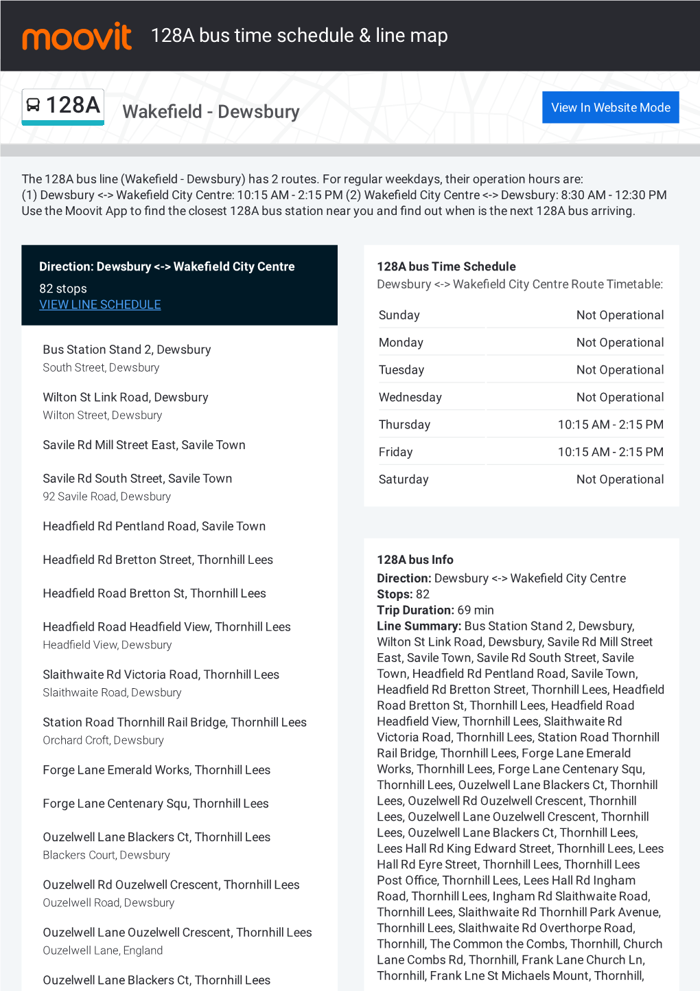 128A Bus Time Schedule & Line Route