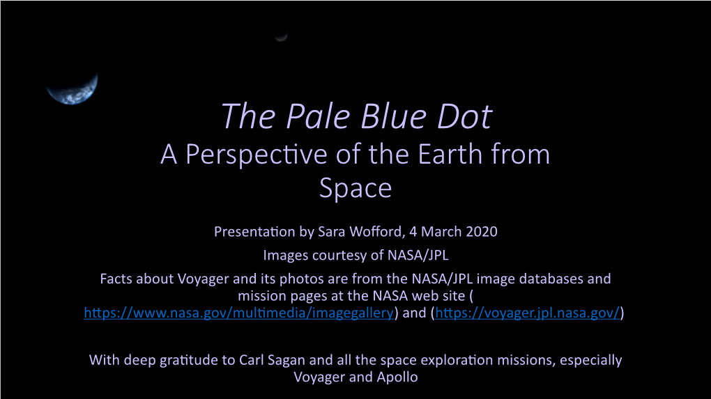 The Pale Blue Dot a Perspective of the Earth from Space