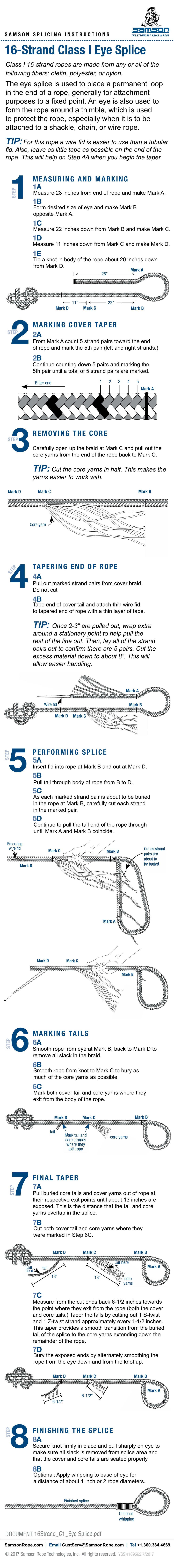 16-Strand Class I Eye Splice Class I 16-Strand Ropes Are Made from Any Or All of the Following Fibers: Olefin, Polyester, Or Nylon