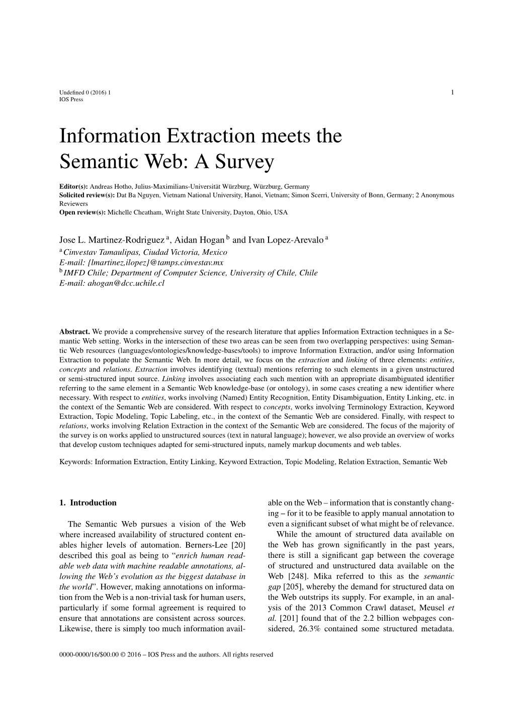 Information Extraction Meets the Semantic Web: a Survey