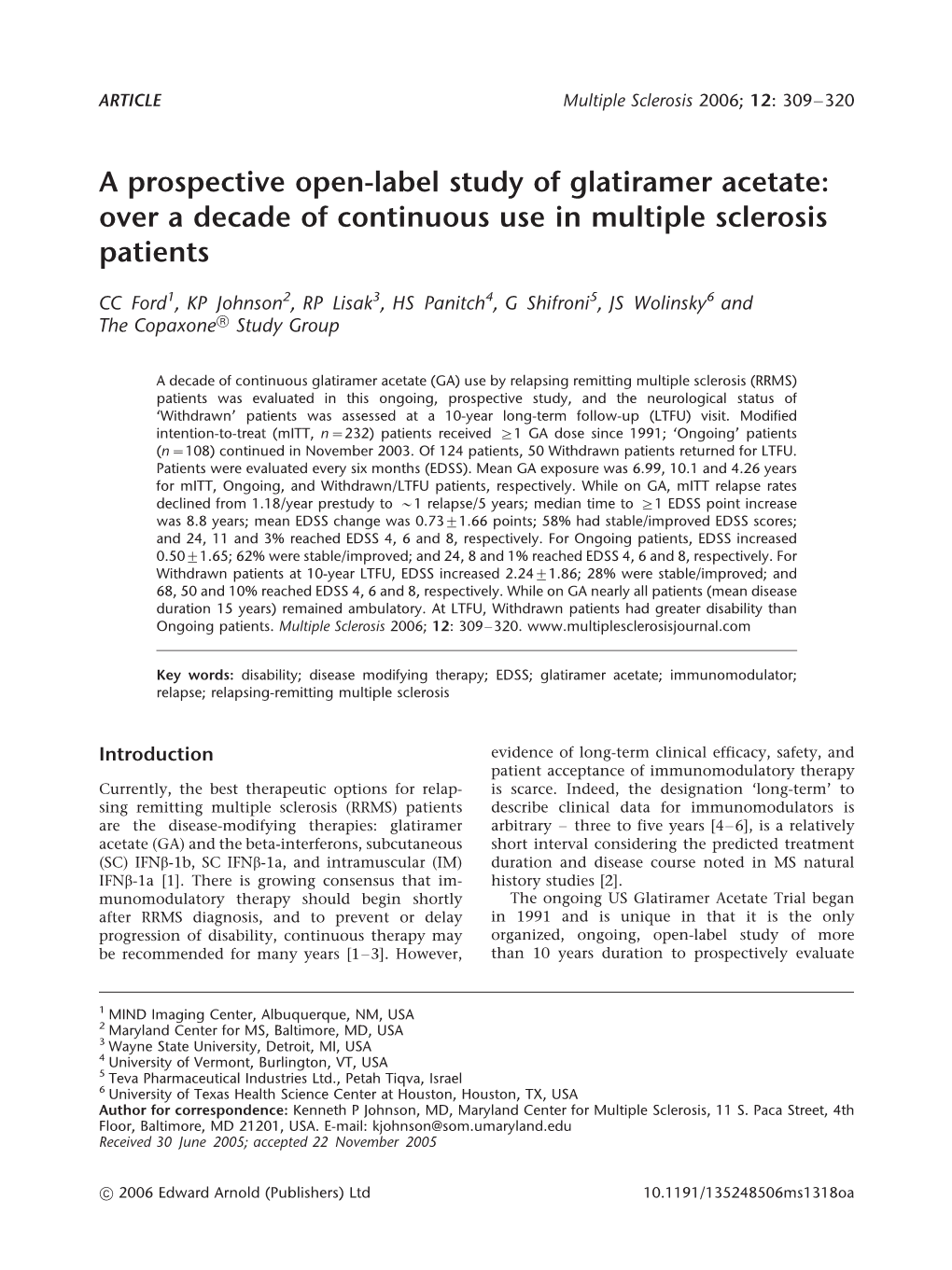 A Prospective Open-Label Study of Glatiramer Acetate: Over a Decade of Continuous Use in Multiple Sclerosis Patients