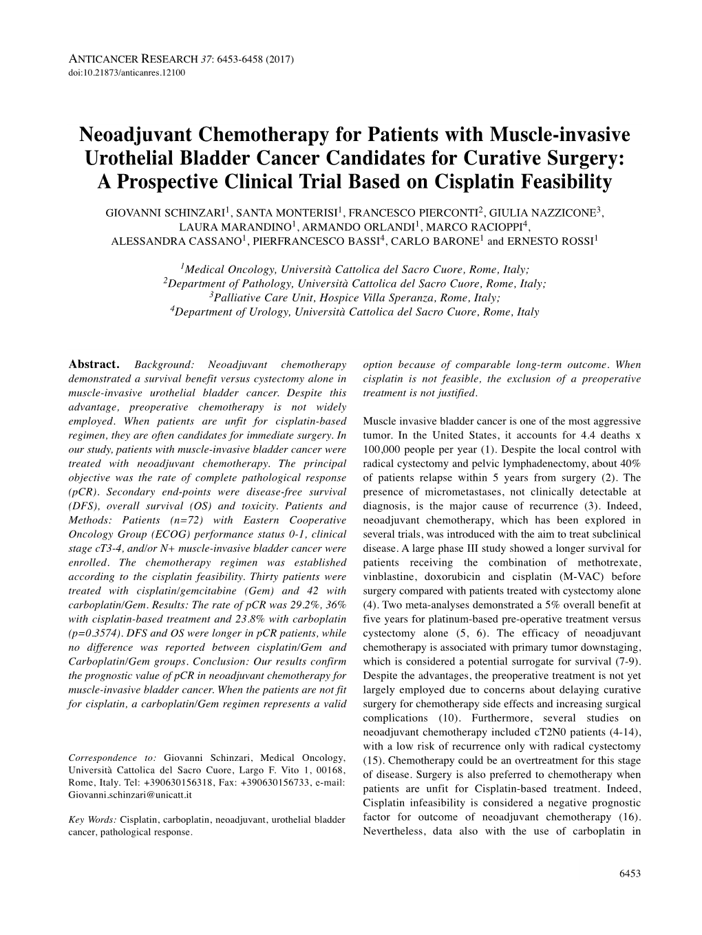 Neoadjuvant Chemotherapy for Patients With