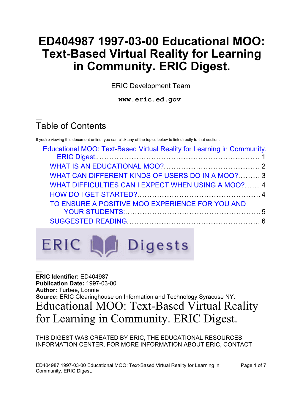 Text-Based Virtual Reality for Learning in Community