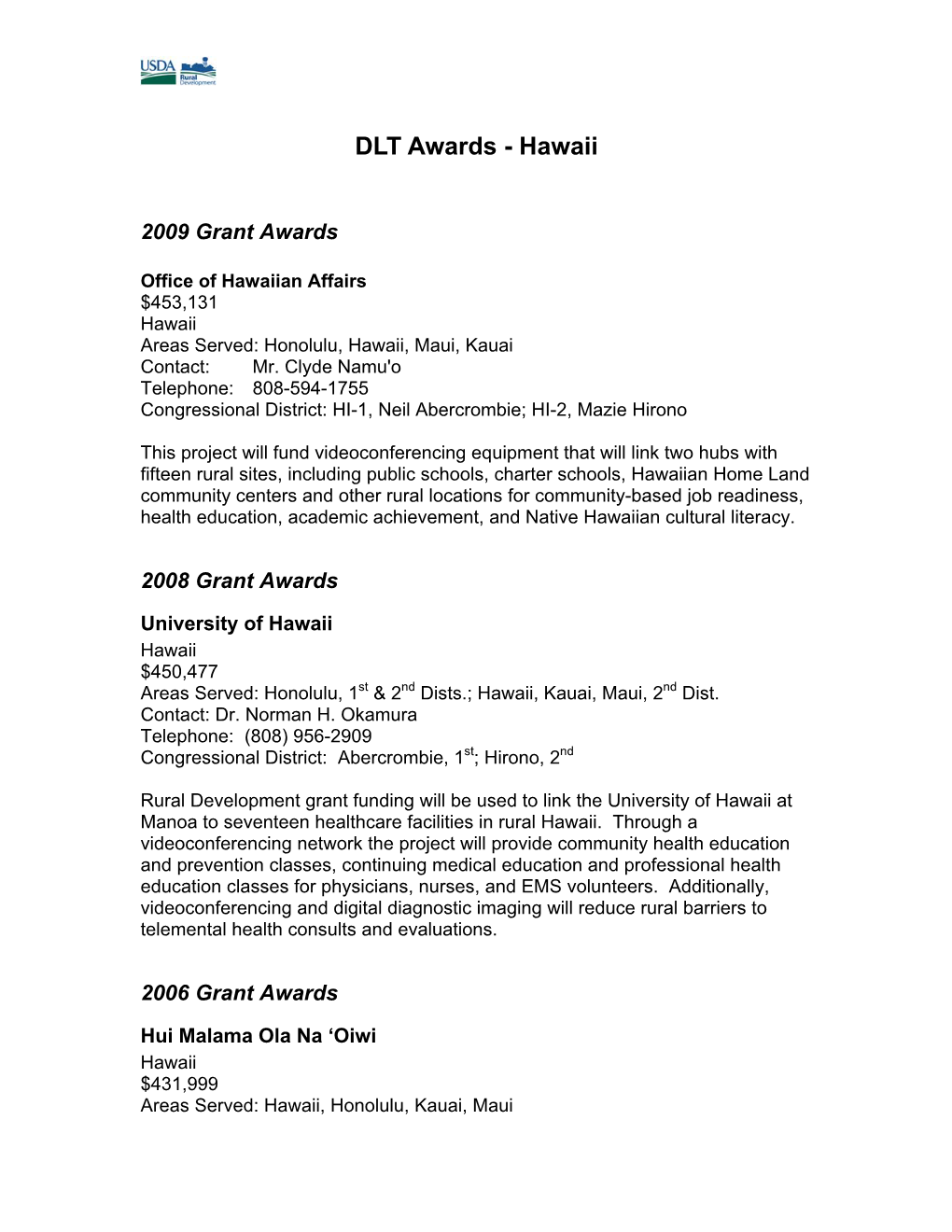 DLT Awards - Hawaii