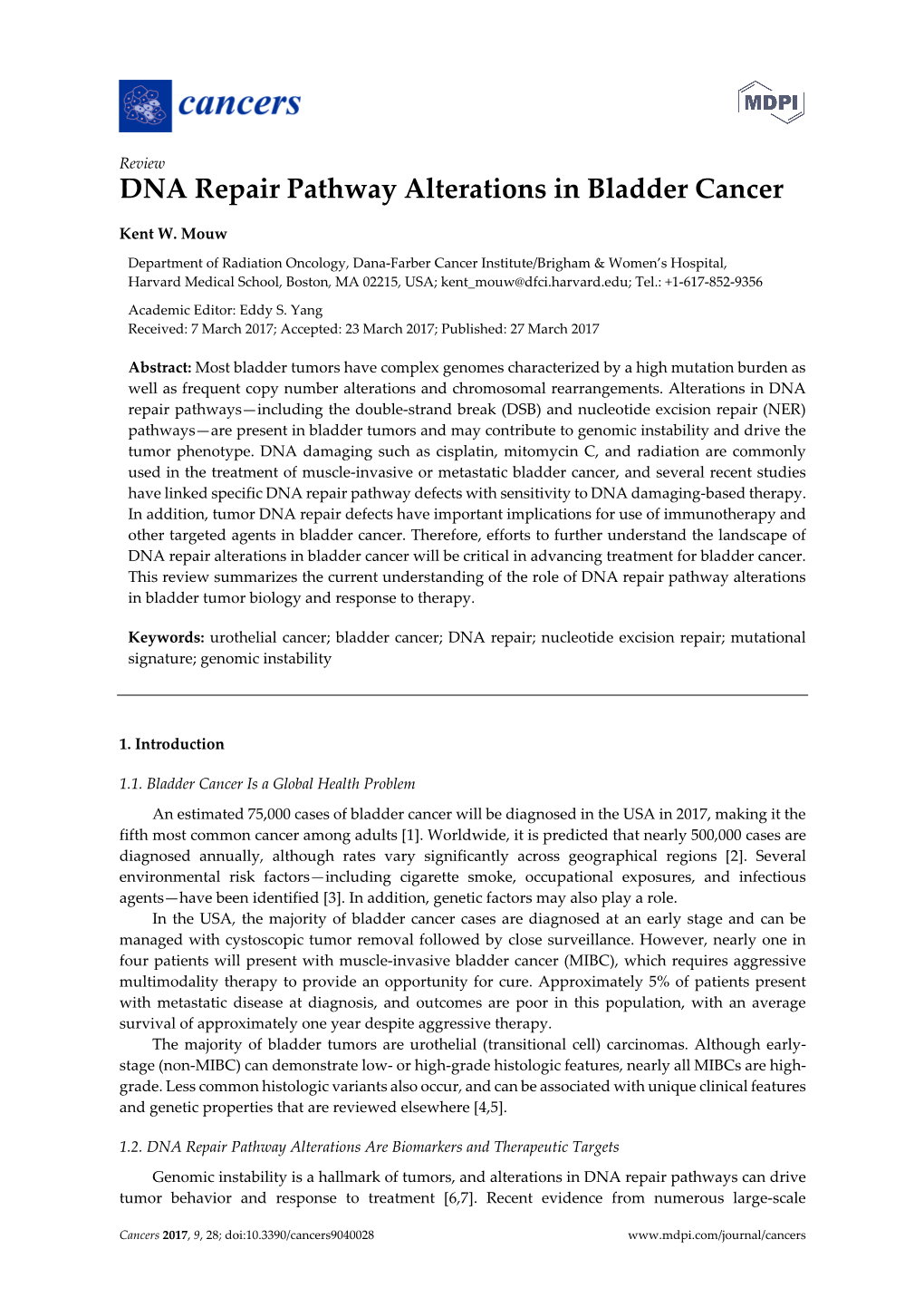 DNA Repair Pathway Alterations in Bladder Cancer