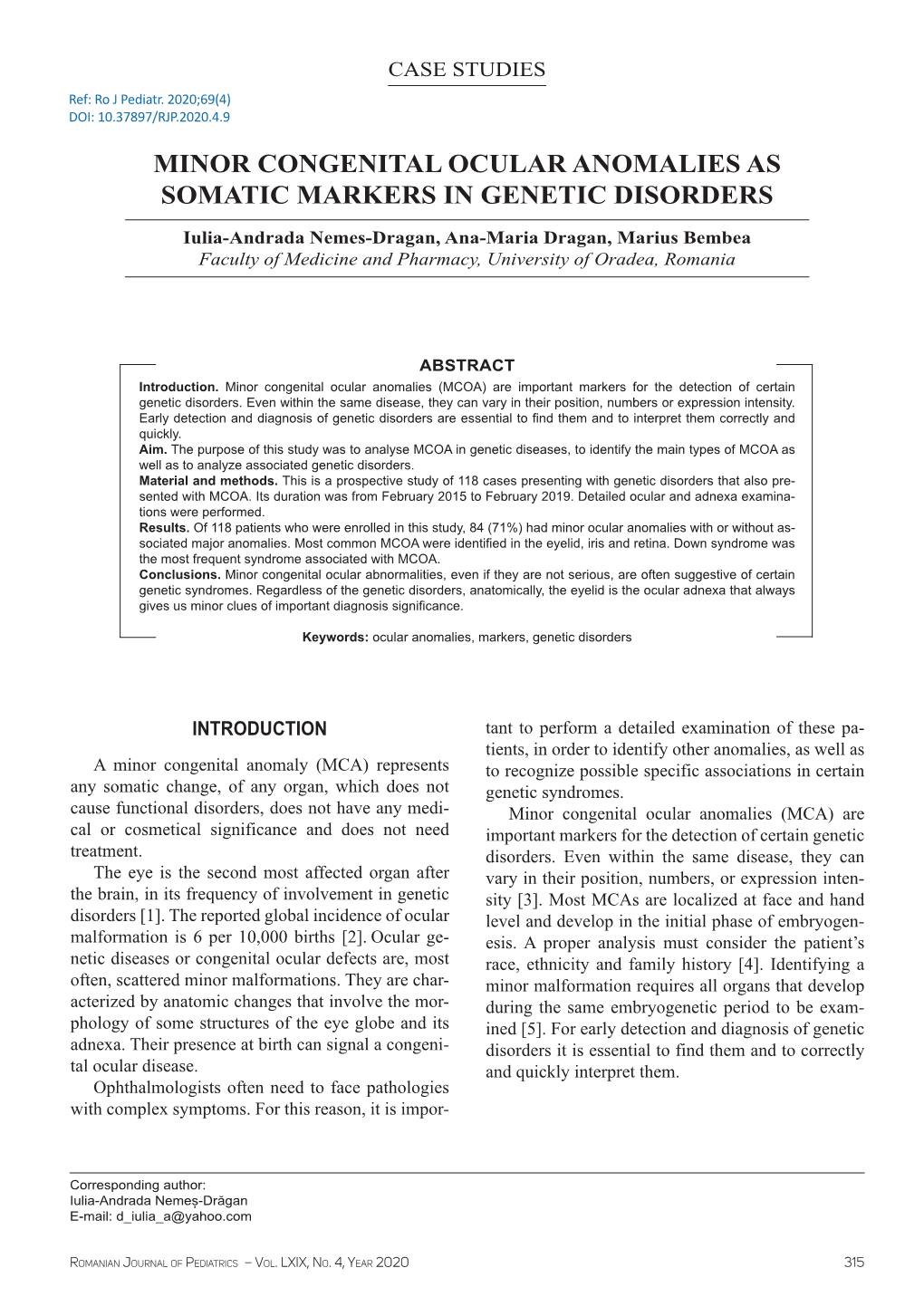 Minor Congenital Ocular Anomalies As Somatic Markers in Genetic Disorders