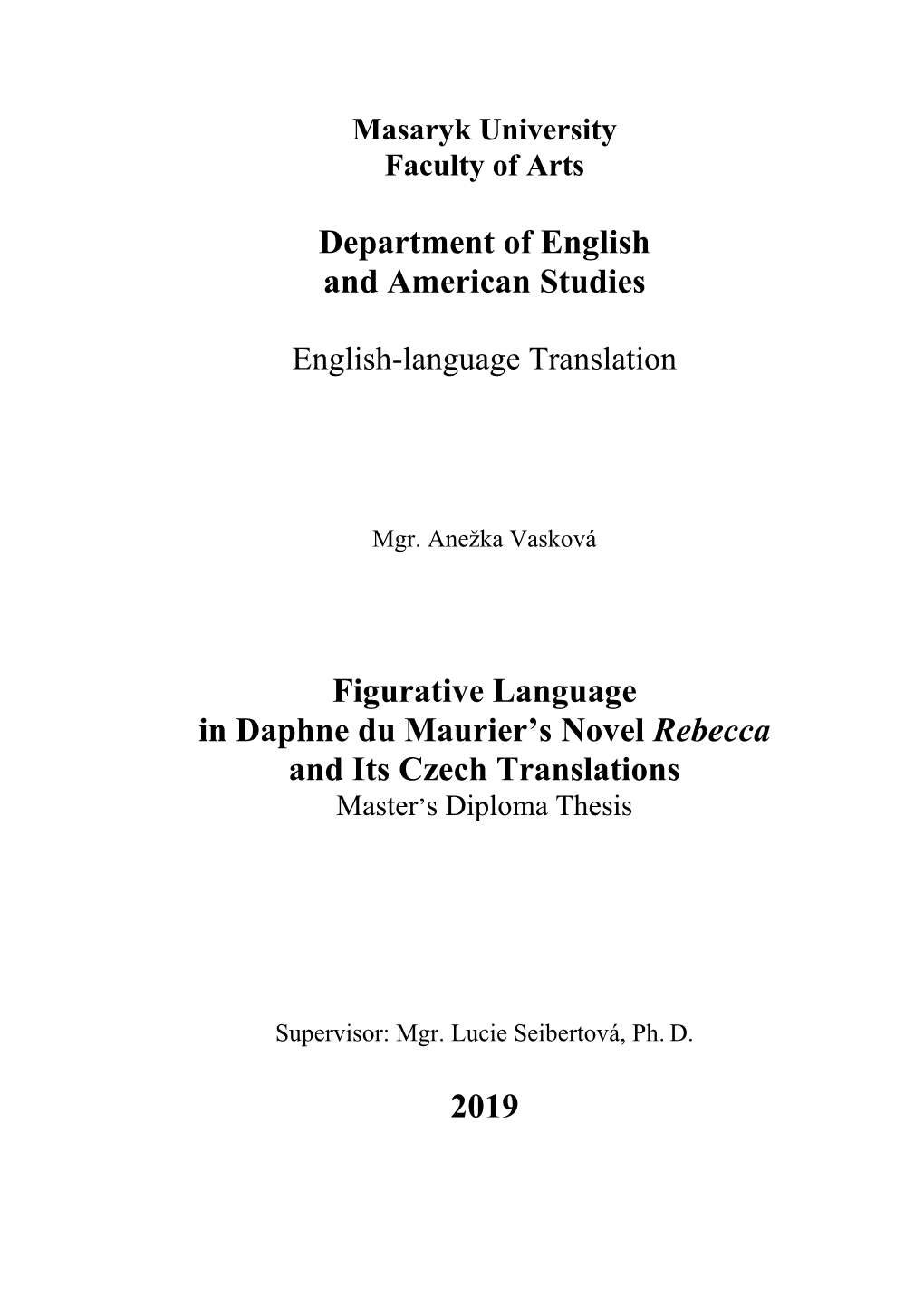 Department of English and American Studies Figurative Language In