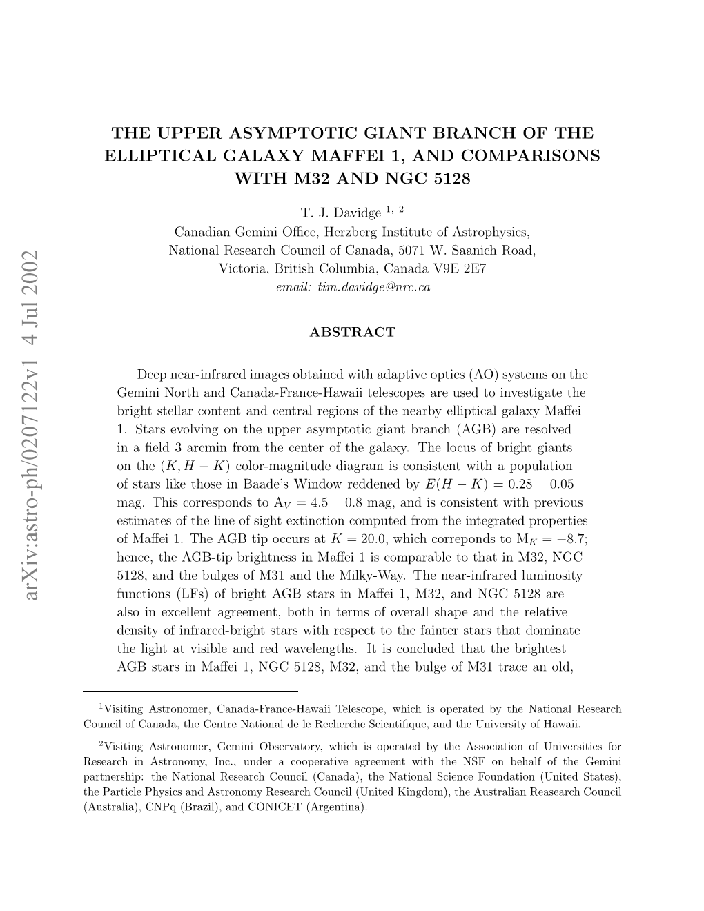 The Upper Asymptotic Giant Branch of the Elliptical Galaxy Maffei 1, and Comparisons with M32 and NGC 5128