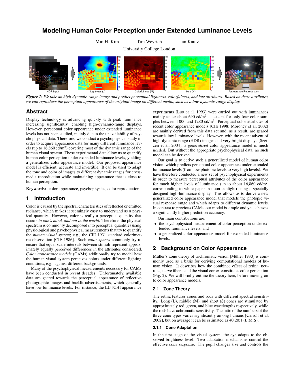 Modeling Human Color Perception Under Extended Luminance Levels