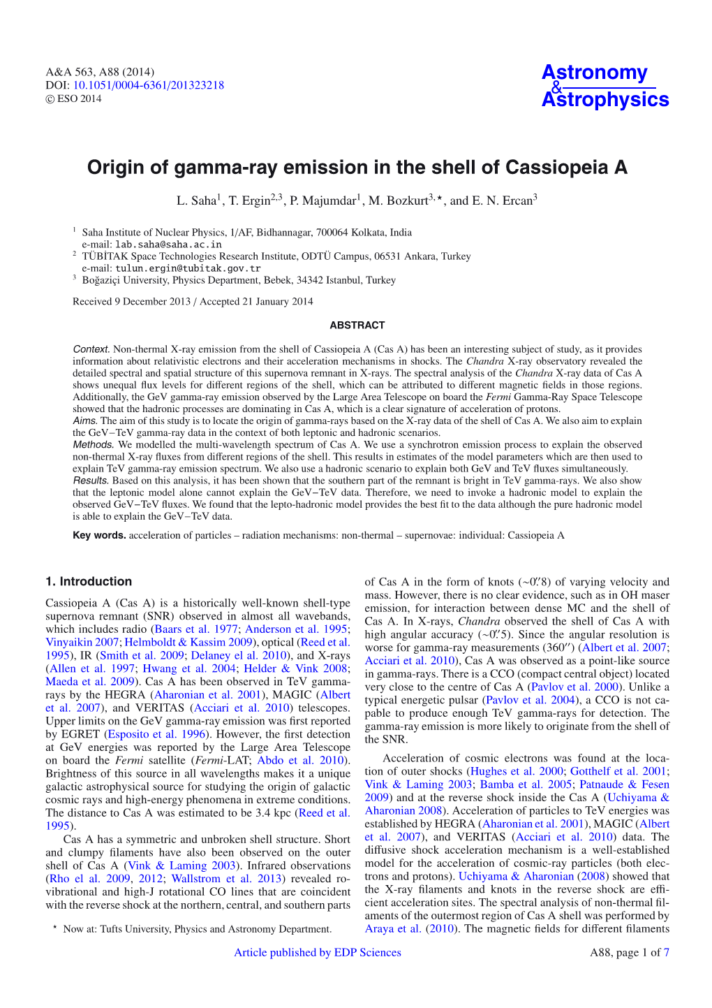 Origin of Gamma-Ray Emission in the Shell of Cassiopeia A