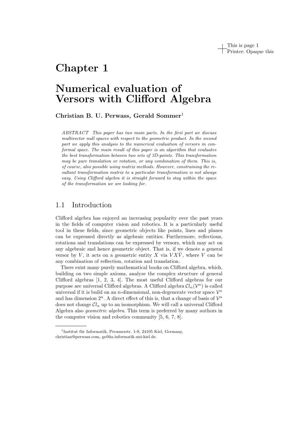 Chapter 1 Numerical Evaluation of Versors with Clifford Algebra