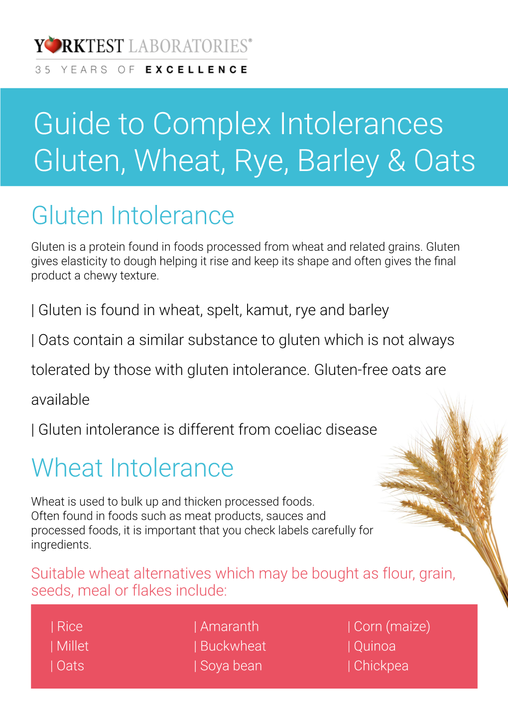 Guide to Complex Intolerances Gluten, Wheat, Rye, Barley & Oats