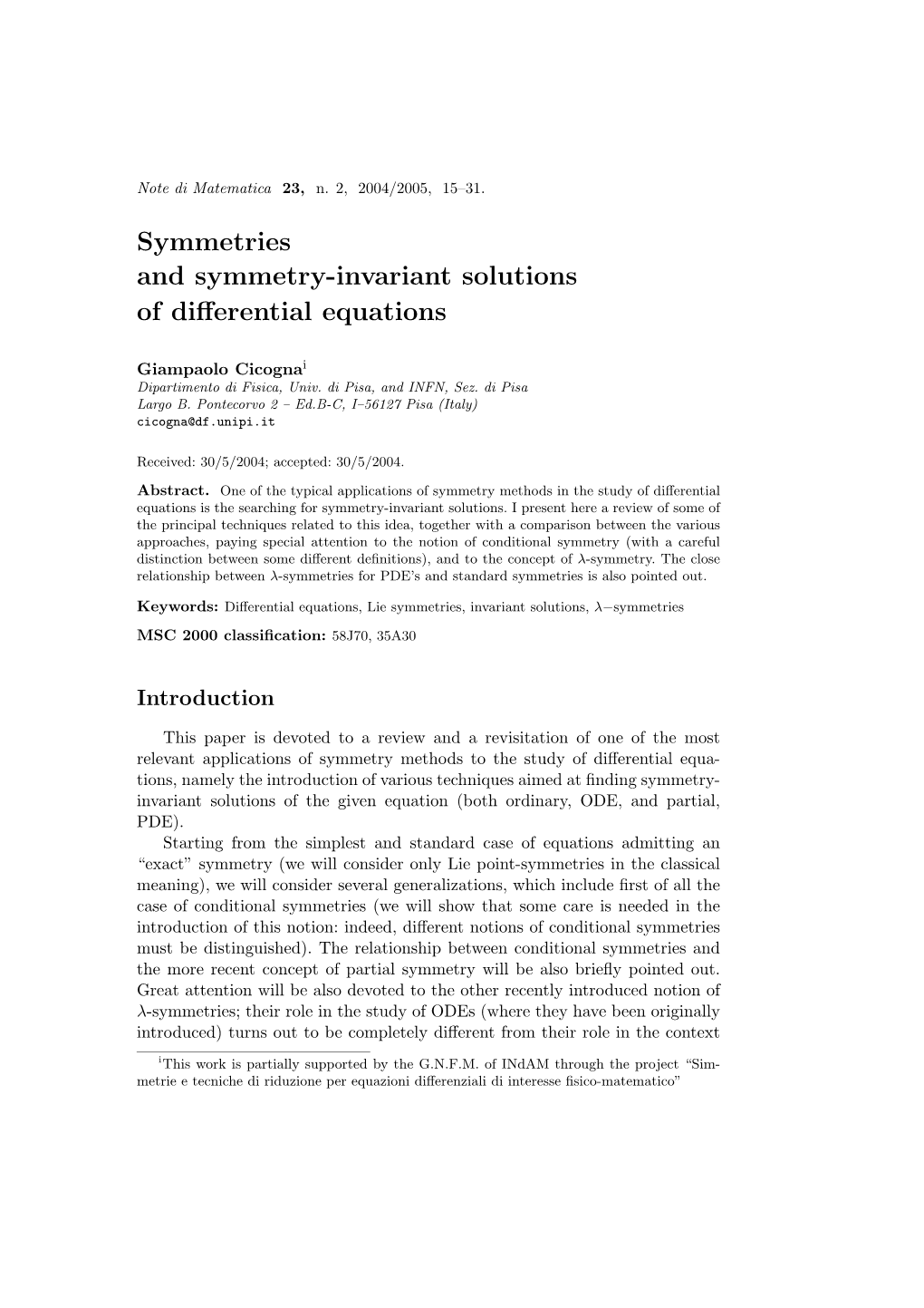 Symmetries and Symmetry-Invariant Solutions of Differential Equations