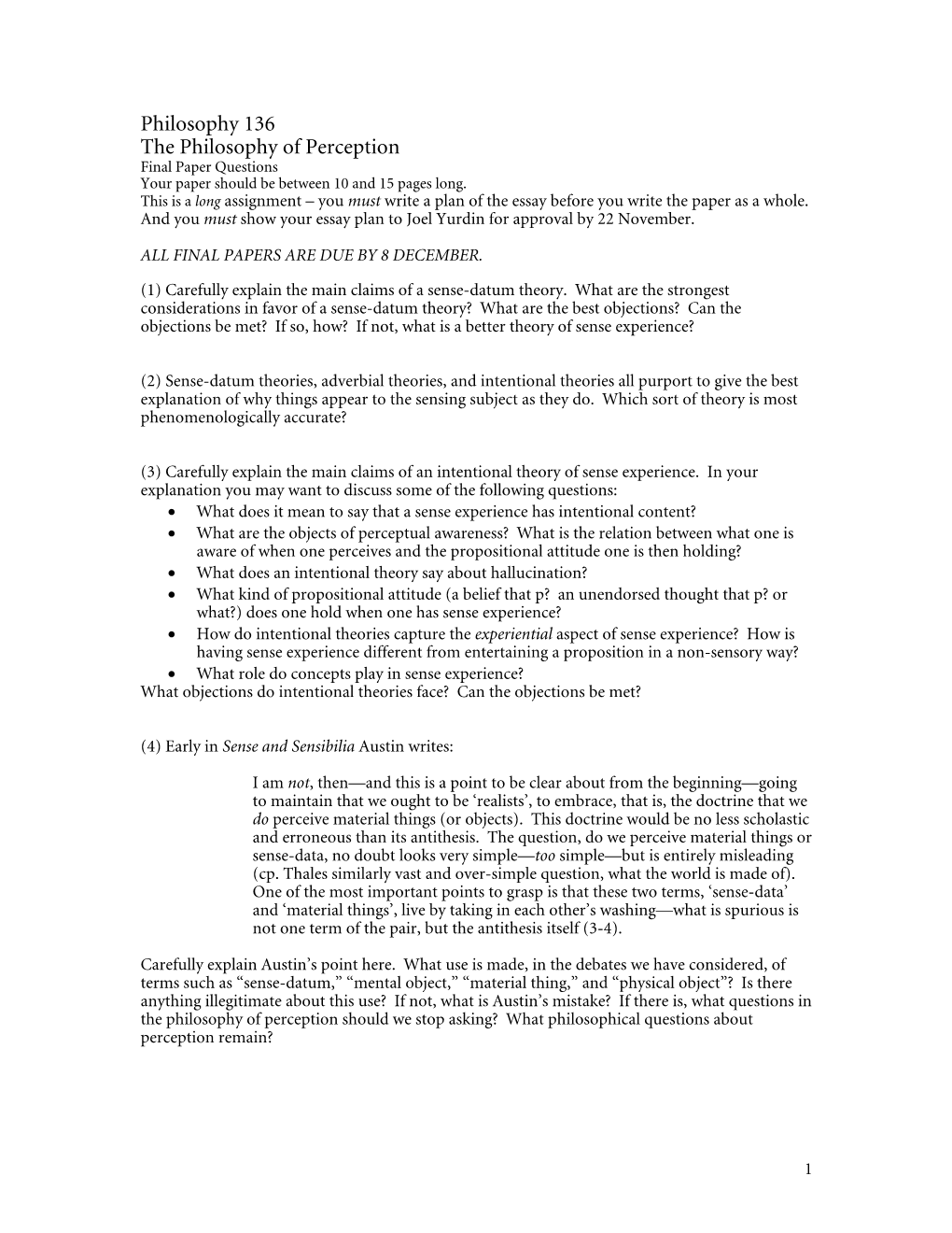 Final Paper Questions Your Paper Should Be Between 10 and 15 Pages Long