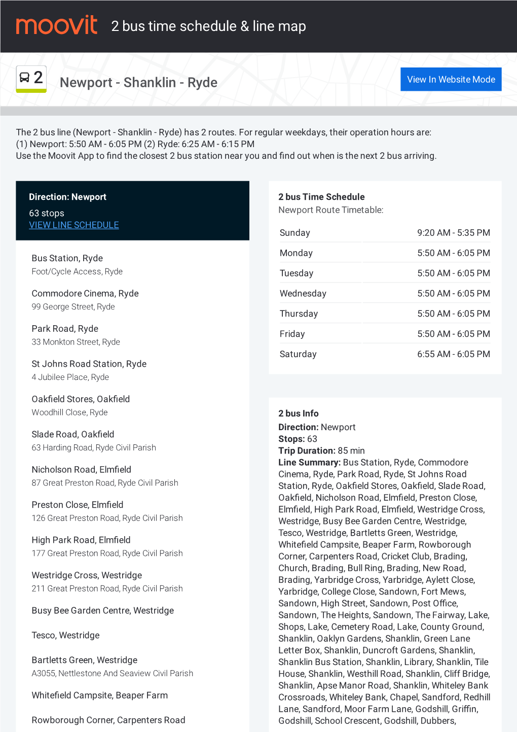 2 Bus Time Schedule & Line Route