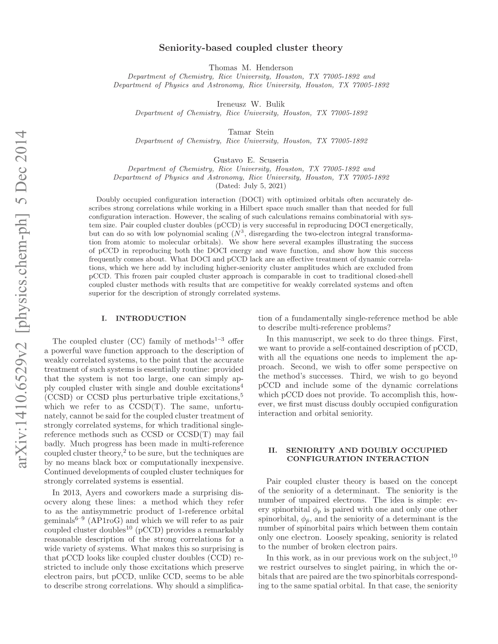 Seniority-Based Coupled Cluster Theory