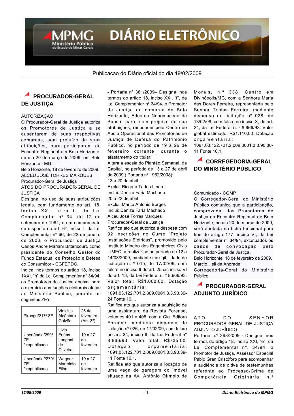 Publicacao Do Diário Oficial Do Dia 19/02/2009 PROCURADOR