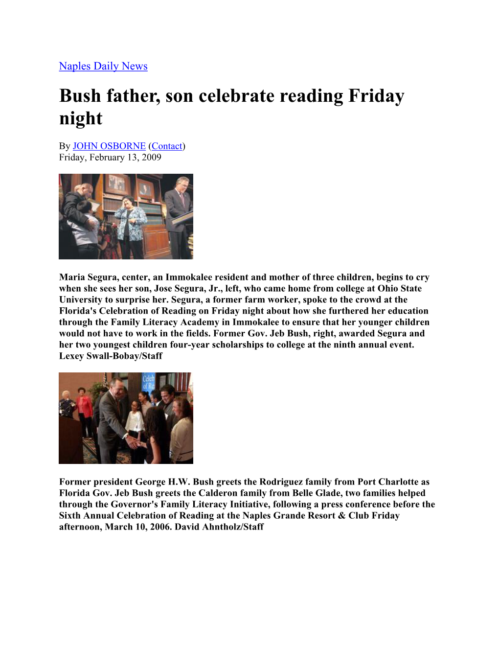 Bush Father, Son Celebrate Reading Friday Night